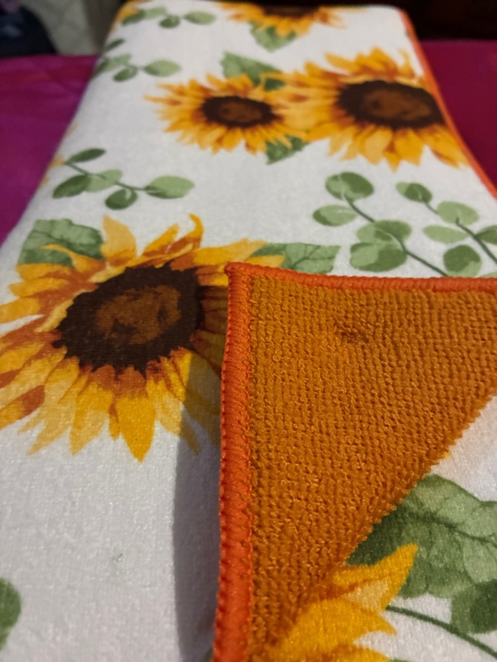 Sunflower Kitchen Towel - Orange Reversible Design
